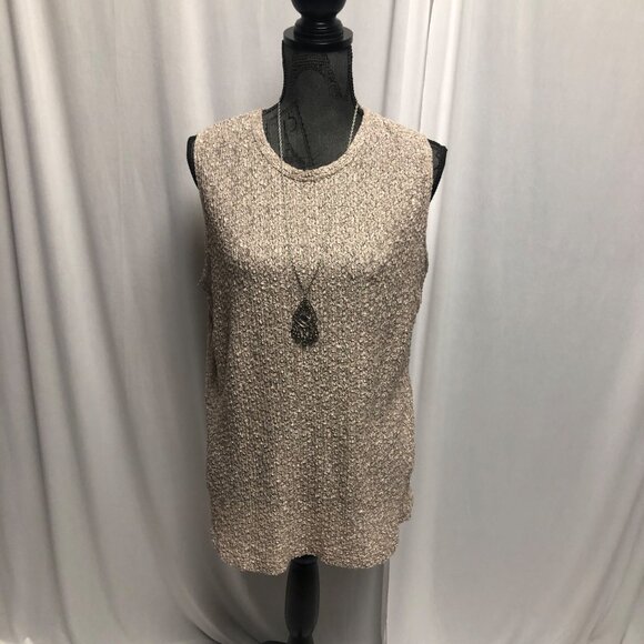 Joan Walters Sleeveless Top Womens Medium Champagne Taupe Stretchy Textured Tank - Picture 1 of 6